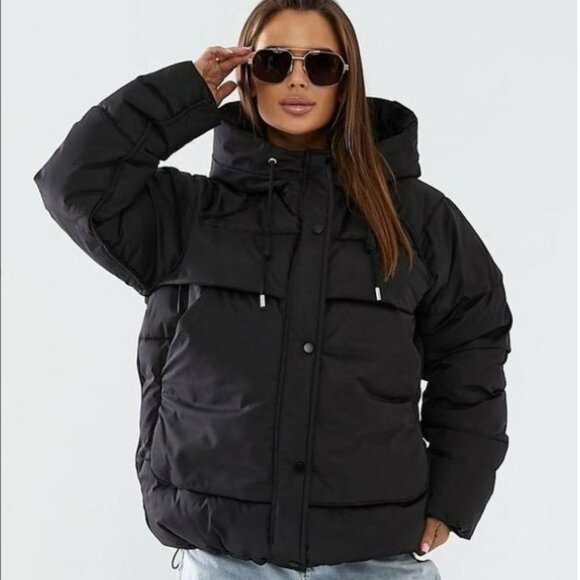 DKNY Women Puffer Quilted Hooded Winter Coat Jacket Sz XL 2 Pockets Lightweight⭐ - Picture 1 of 11
